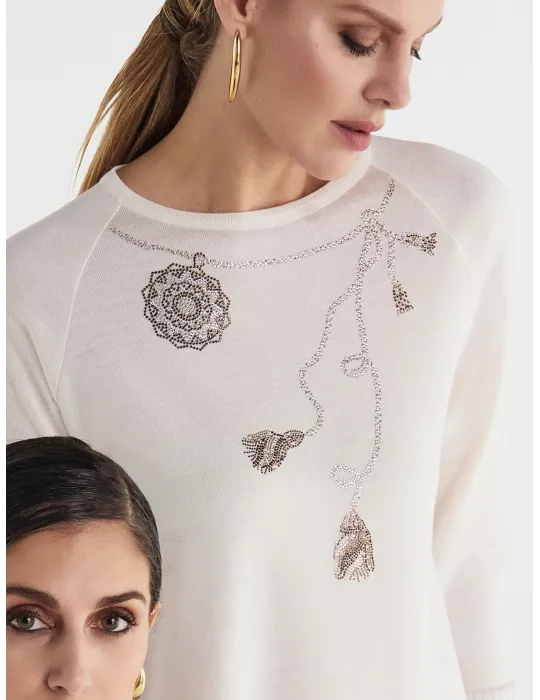 Piero Moretti creamy white wool Long Sweater with rhinestones Piero Moretti creamy white wool Long Sweater with rhinestones