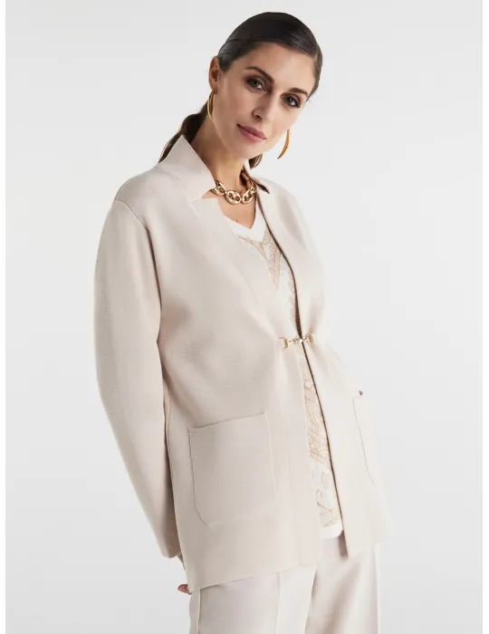 Piero Moretti Long jacket in creamy white wool jersey Piero Moretti Long jacket in creamy white wool jersey