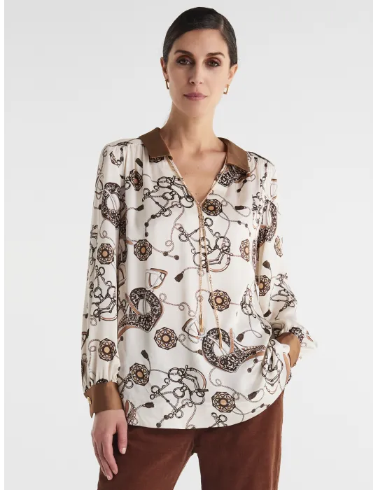 Rubamori Milano | Plus size fuchsia tropical printed kaftan shirt