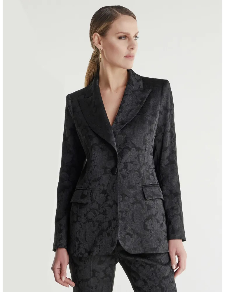 Tailleur elegante nero broccato by Piero Moretti fino alla taglia 56