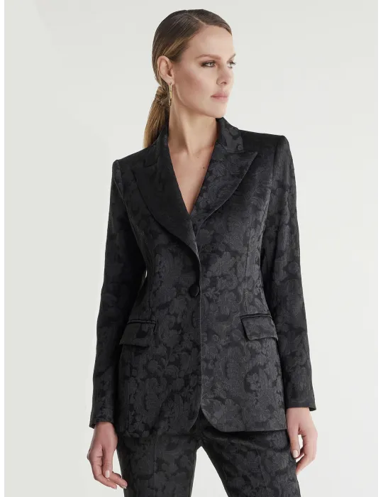 Tailleur elegante nero broccato by Piero Moretti fino alla taglia 56