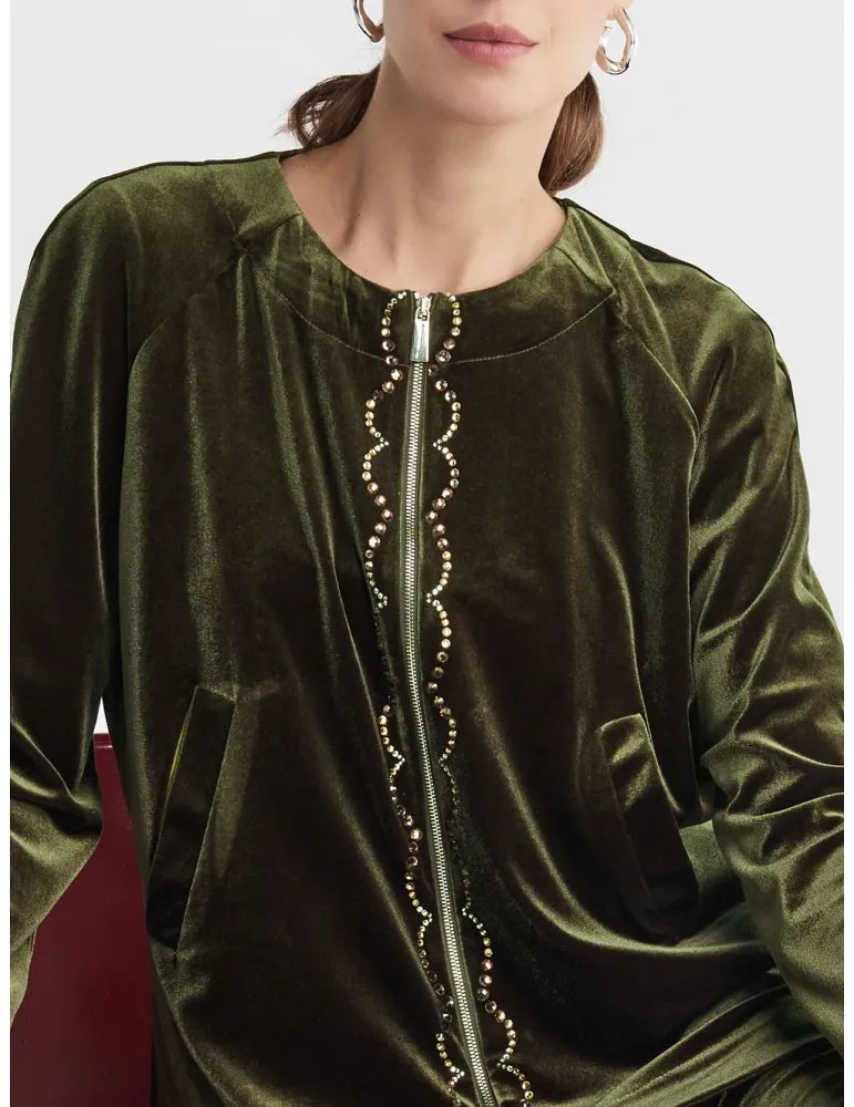 Completo pantaloni tuta elegante velluto verde | Piero Moretti curvy