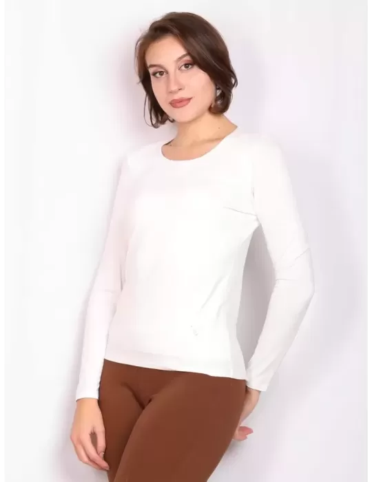 Volpato Italy | Milky white long sleeves plus size blouse t-shirt