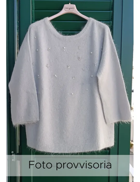 Volpato Italian Luxury Knitwear | Pearl grey sweater with rhinestones Volpato Italian Luxury Knitwear | Pearl grey sweater with rhinestones
