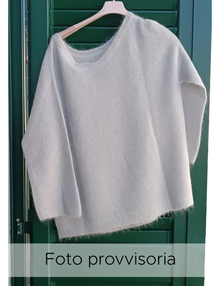 Volpato Italian Luxury Knitwear | Pearl grey sweater with rhinestones