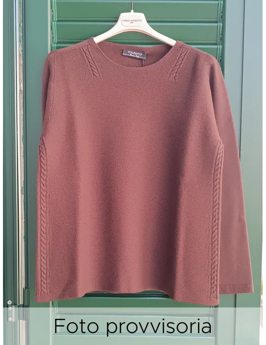 Volpato Maglieria | Maglione pura lana cioccolato con trecce fino tg 58