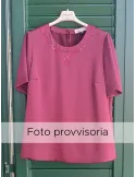 Piero Moretti AW 25-26 | Plus size burgundy silk blouse with rhinestones