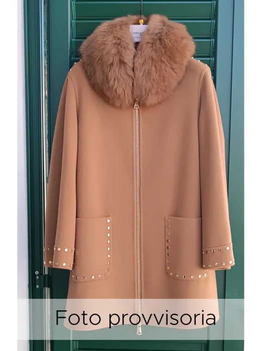 Piero Moretti camel brown wool coat with fur and studs