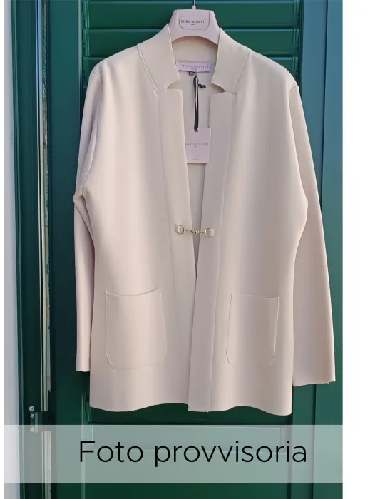 Piero Moretti Long jacket in creamy white wool jersey
