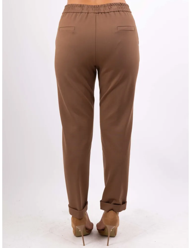 Volpato | Camel brown turn up cigarette trousers plus size available