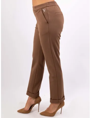 Volpato | Camel brown turn up cigarette trousers plus size available 2