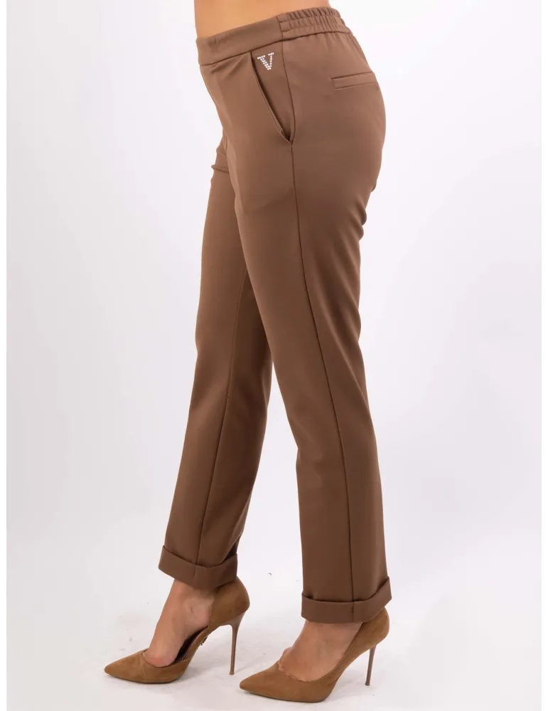 Volpato | Camel brown turn up cigarette trousers plus size available