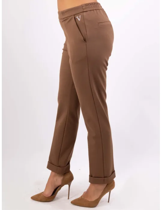 Volpato | Camel brown turn up cigarette trousers plus size available