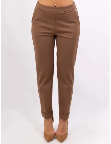 Volpato | Camel brown turn up cigarette trousers plus size available