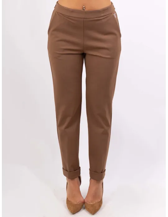 Volpato | Camel brown turn up cigarette trousers plus size available