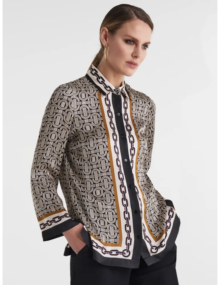 Piero Moretti | Black and beige viscose silk formal shirt | Plus size Piero Moretti | Black and beige viscose silk formal shirt | Plus size