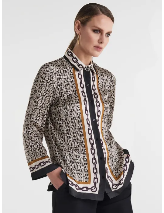 Piero Moretti black and beige viscose silk formal shirt Piero Moretti black and beige viscose silk formal shirt