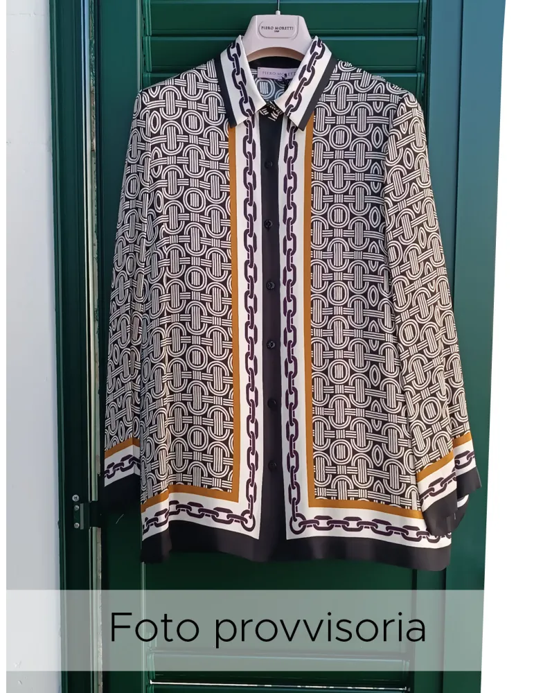 Piero Moretti black and beige viscose silk formal shirt