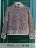 Chunky wool turtleneck sweater in white and brown melange