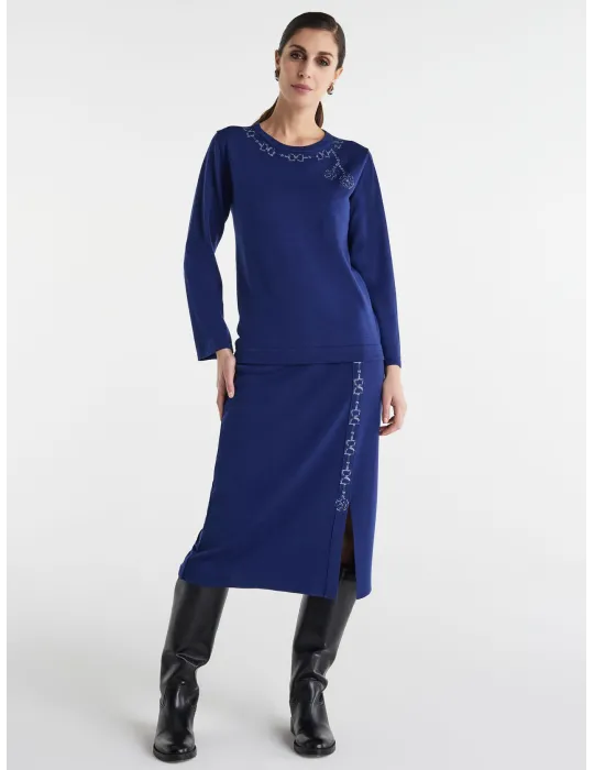 Piero Moretti A/I 2025-26 | Completo maglia e gonna azzurro con strass