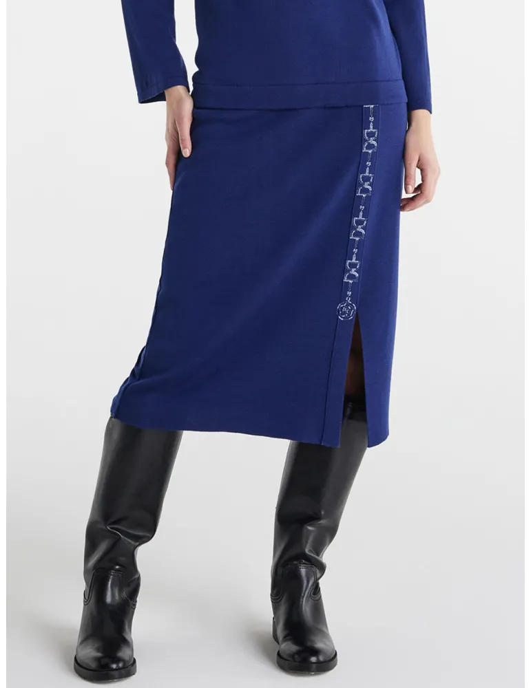 Piero Moretti Royal blue wool midi skirt with embroidery