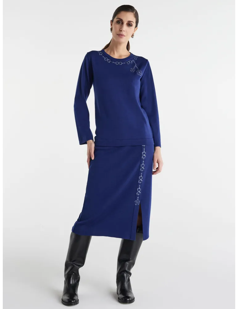 Black wool embroidered Long Sweater – Piero Moretti Italian luxury