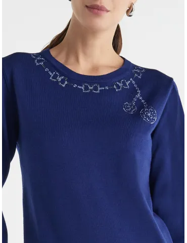 Piero Moretti royal blue wool Sweater with rhinestones 2