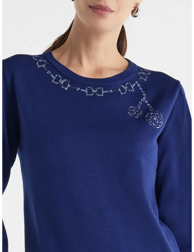 Black wool embroidered Long Sweater – Piero Moretti Italian luxury