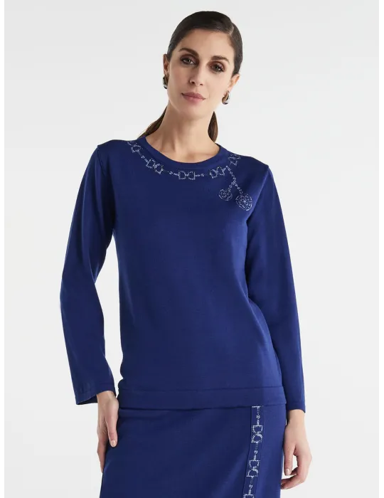 Black wool embroidered Long Sweater – Piero Moretti Italian luxury