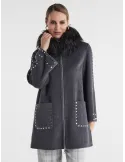Piero Moretti grey wool coat with fur and studs embroidery