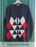 Riva Tricot A/I 2025-26 | Cardigan nero con losanghe rosse fino tg 56