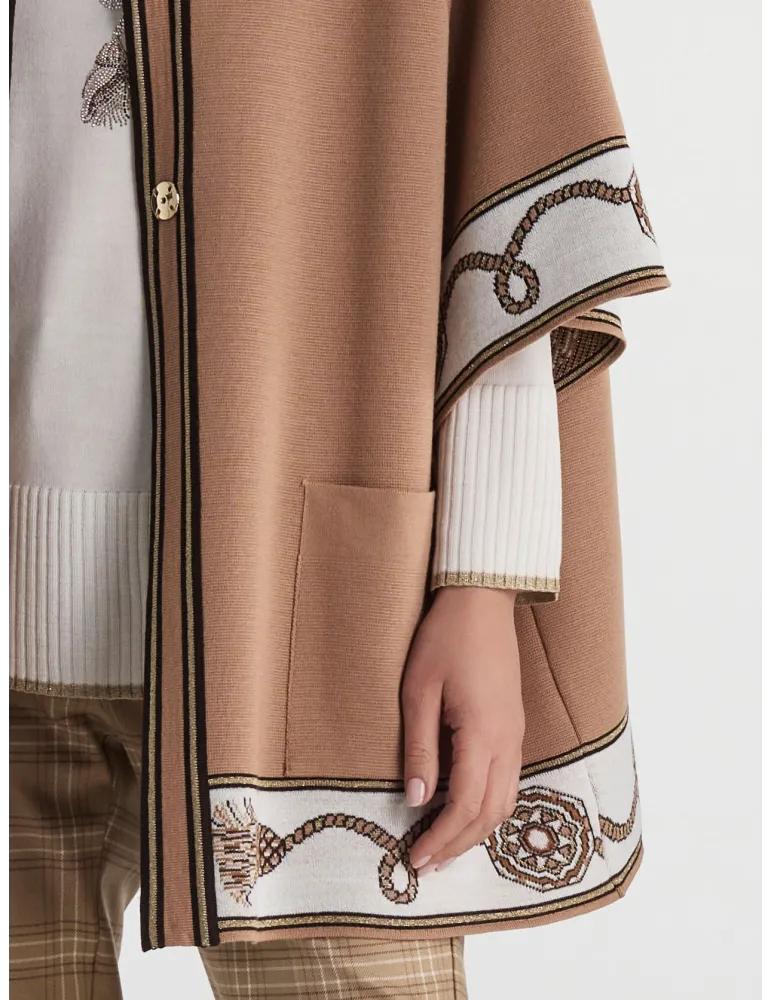 Piero Moretti Plus Size Camel brown wool Cape Jacket with golden inlays