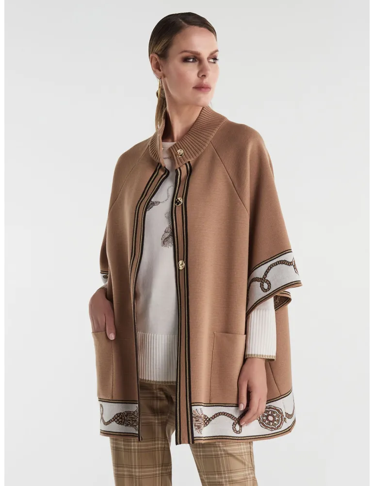 Piero Moretti Camel wool Cape Jacket with golden inlays