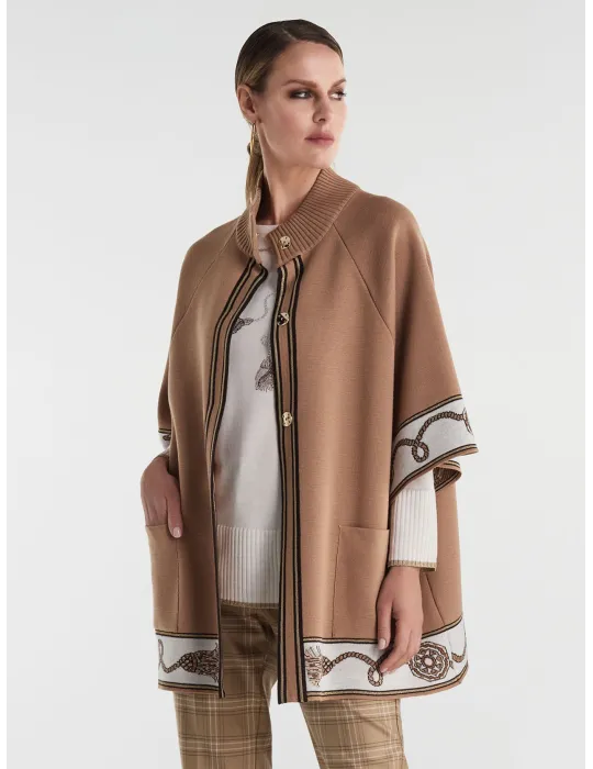 Piero Moretti Camel wool Cape Jacket with golden inlays
