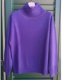 Purple cashmere wool turtleneck sweater with crystals