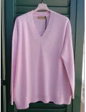 Mercuriali pink oversize cashmere sweater with rhinestones