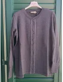 Grey all merino wool cardigan jacket with lurex thread