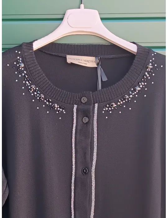 Francesca Mercuriali Knitwear | Finest merino wool black cardigan jacket