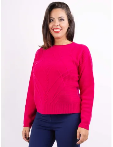 Volpato Italy fuchsia pure cashmere braids sweater