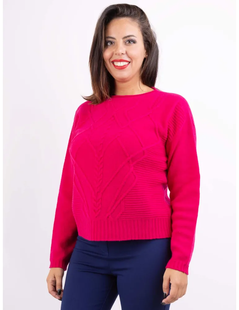 Volpato Italy fuchsia pure cashmere braids sweater
