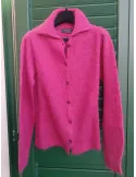 Fuchsia Alpaca Wool Polo-Collar Knit Cardigan Jacket