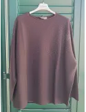 Horizontal-knit brown Merino wool sweater with rhinestones