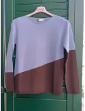 Light blue and brown sweater in cashmere and merino wool