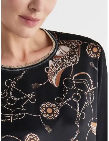 Piero Moretti Vanilla and Beige Equestrian-Print Shirt Blouse 2