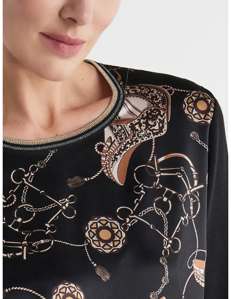 Piero Moretti Vanilla and Beige Equestrian-Print Shirt Blouse