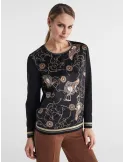 Piero Moretti Vanilla and Beige Equestrian-Print Shirt Blouse