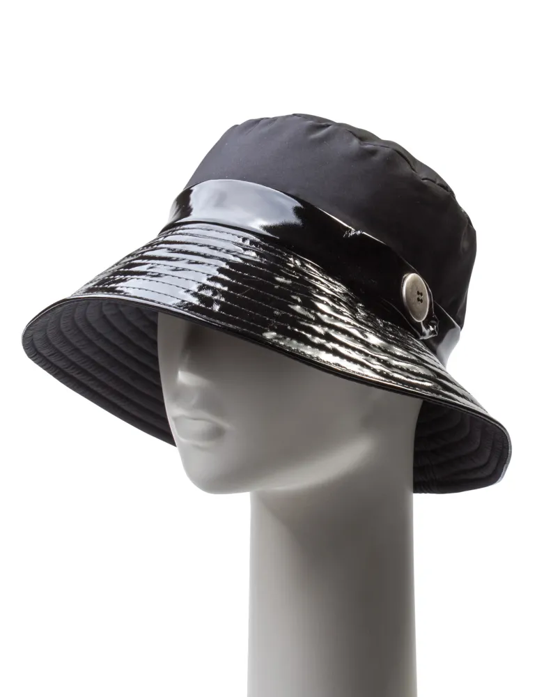 Black Rainproof Cloche Hat in Matte and Glossy Fabric