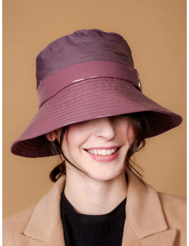 Mauve Rose Rainproof Cloche Hat in Matte and Glossy Fabric
