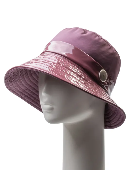 Mauve Rose Rainproof Cloche Hat in Matte and Glossy Fabric