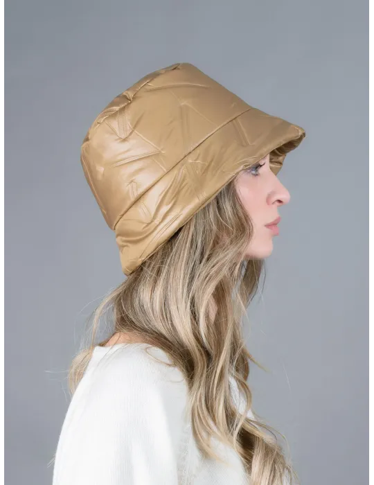 Bissoli Camel brown padded fabric Cloche Hat